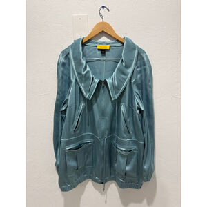 Women's ST. JOHN Teal Satin Full Zip Jacket XL